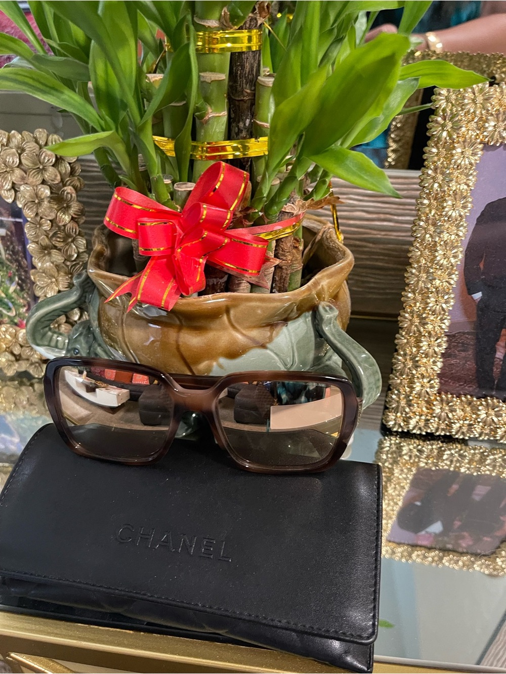 CHANEL Brown Gradient Rectangular Sunglasses